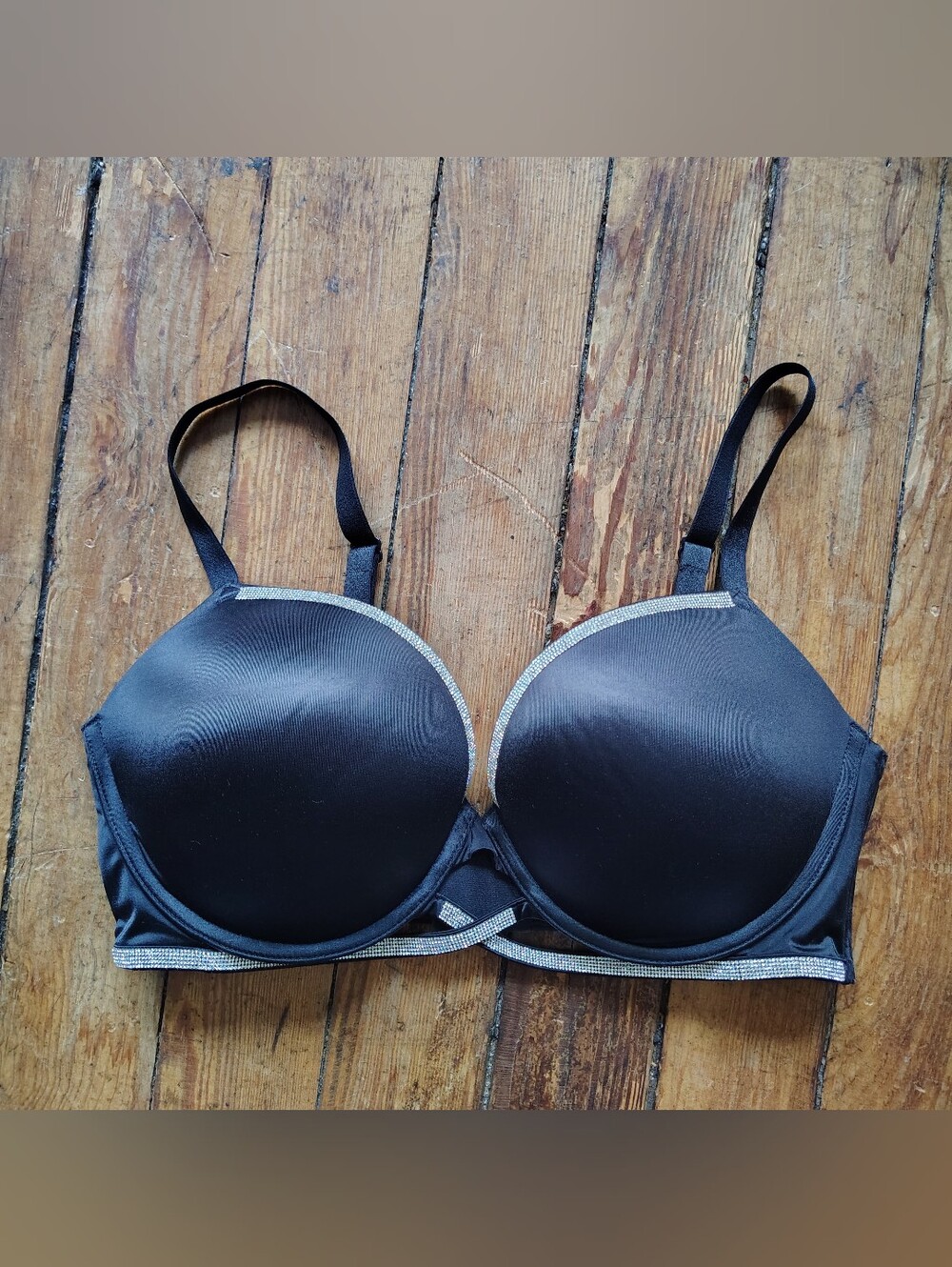 Victoria's Secret Smooth Black 36DD Shine Cradle Very Sexy Push Up Bra Bling